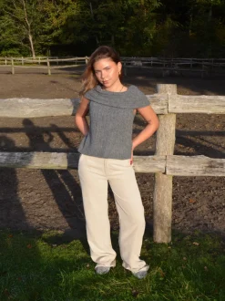 Elinor off shoulder strikvest - Grå