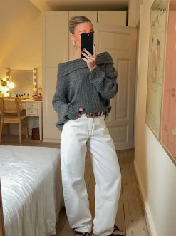 Elinor off shoulder strik - Grå