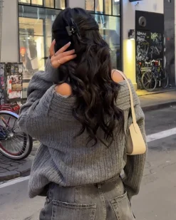Elinor off shoulder strik - Grå
