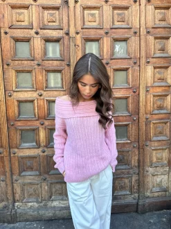 Elinor off shoulder strik - Lyserød
