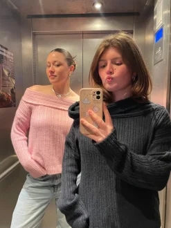 Elinor off shoulder strik - Lyserød