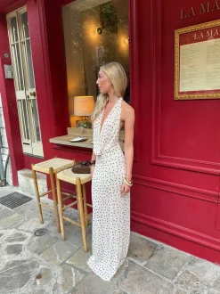 Eliva maxikjole med polkaprikker - Off white/sort