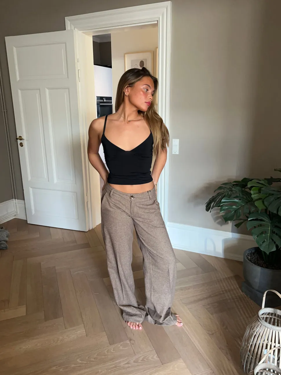 Elsie herringbone lavtaljet suit bukser - Brun