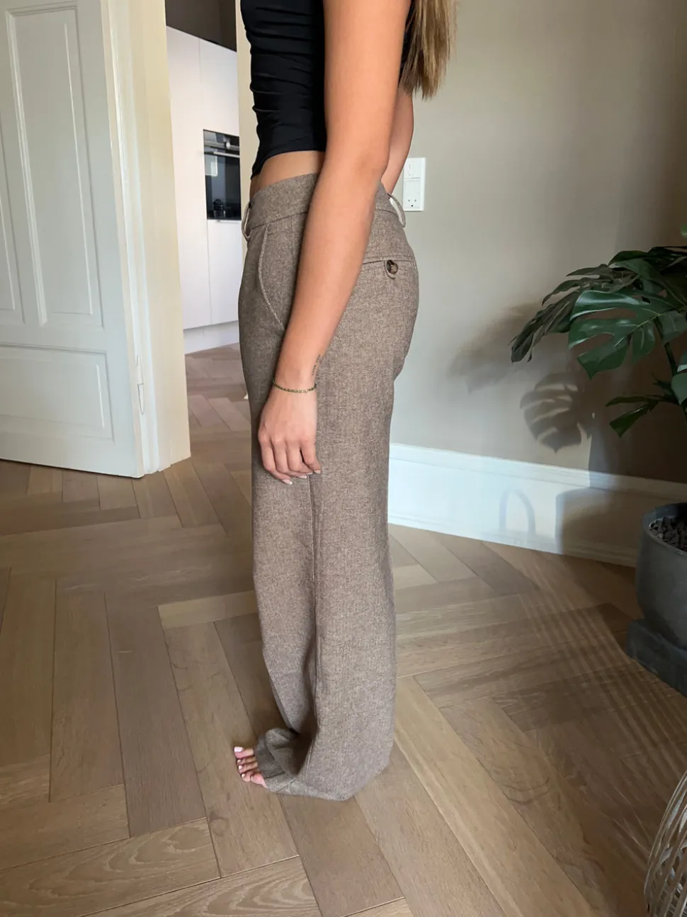 Elsie herringbone lavtaljet suit bukser - Brun