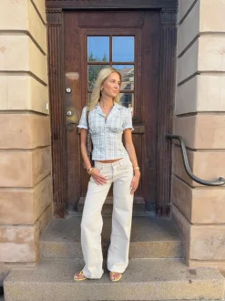 Emmaline lavtaljede jeans - Lys beige