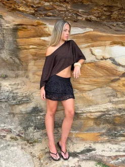 Erla nederdel med blonder - Sort
