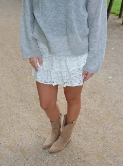 Erla nederdel med blonder - Hvid