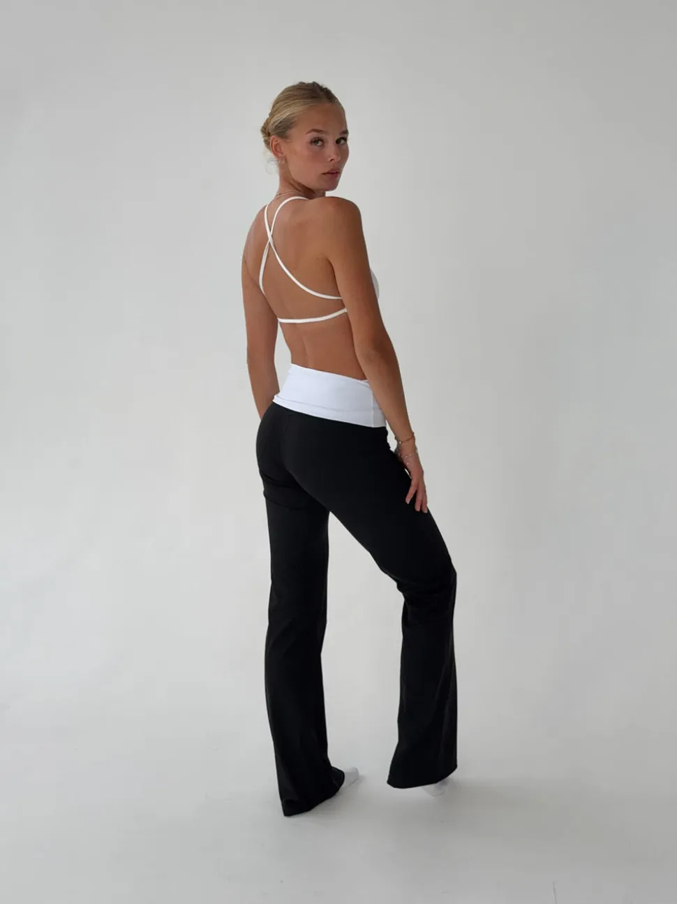 Essential folded yoga pants - Jet black/cloud