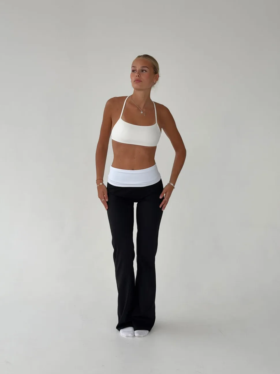 Essential folded yoga pants - Jet black/cloud