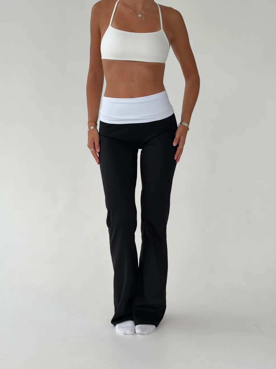 Essential folded yoga pants - Jet black/cloud