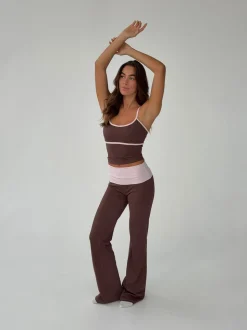 Essential folded yoga pants - Espresso/candyfloss