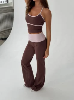 Essential folded yoga pants - Espresso/candyfloss