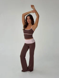 Essential folded yoga pants - Espresso/candyfloss