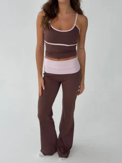Essential folded yoga pants - Espresso/candyfloss