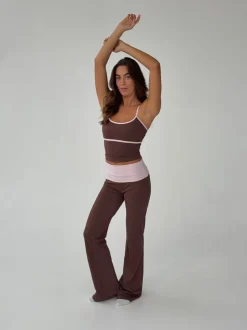 Essential folded yoga pants - Espresso/candyfloss