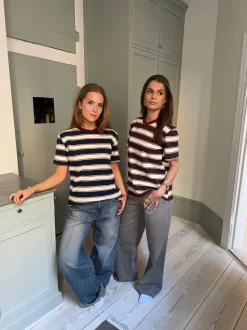 Estella stribet t-shirt - Brun/bordeaux