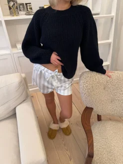 Finna pyjamasshorts med striber - Lyseblå/hvid