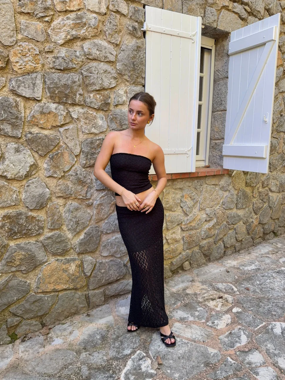 Fiorella nederdel med blonder - Sort