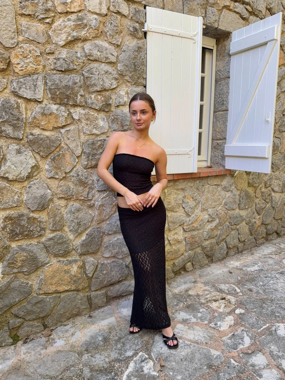 Fiorella nederdel med blonder - Sort