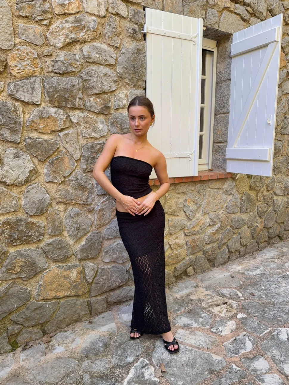 Fiorella nederdel med blonder - Sort