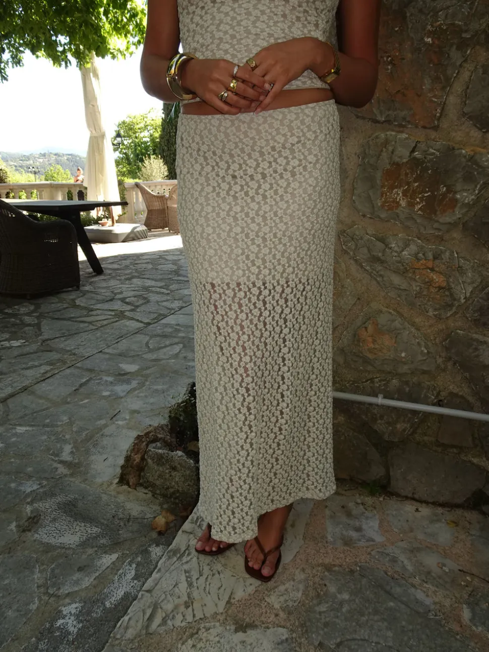 Fiorella nederdel med blonde - Hvid/beige