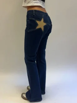 Flared star jeans med guld stjerne - Mørk denim