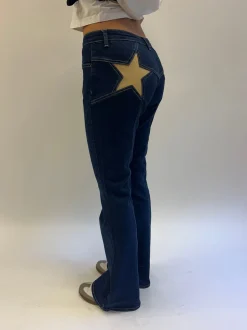 Flared star jeans med guld stjerne - Mørk denim