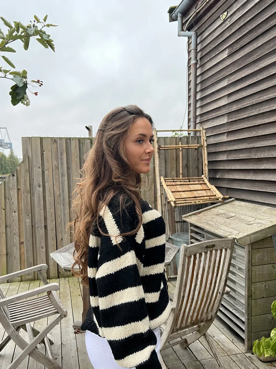 Flavia cardigan med striber - Sort/off white