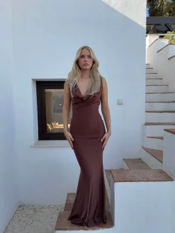 Flora maxikjole - Brun