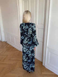 Floral kjole med blomster - Navy/hvid