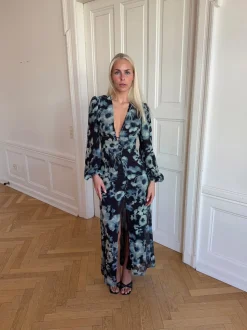 Floral kjole med blomster - Navy/hvid