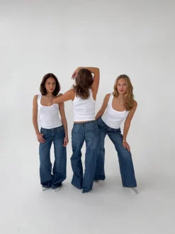 Floraline lavtaljede jeans - Blå denim