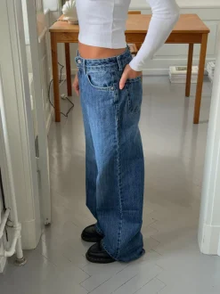 Floraline lavtaljede jeans - Blå denim
