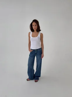 Floraline lavtaljede jeans - Blå denim