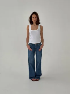 Floraline lavtaljede jeans - Blå denim