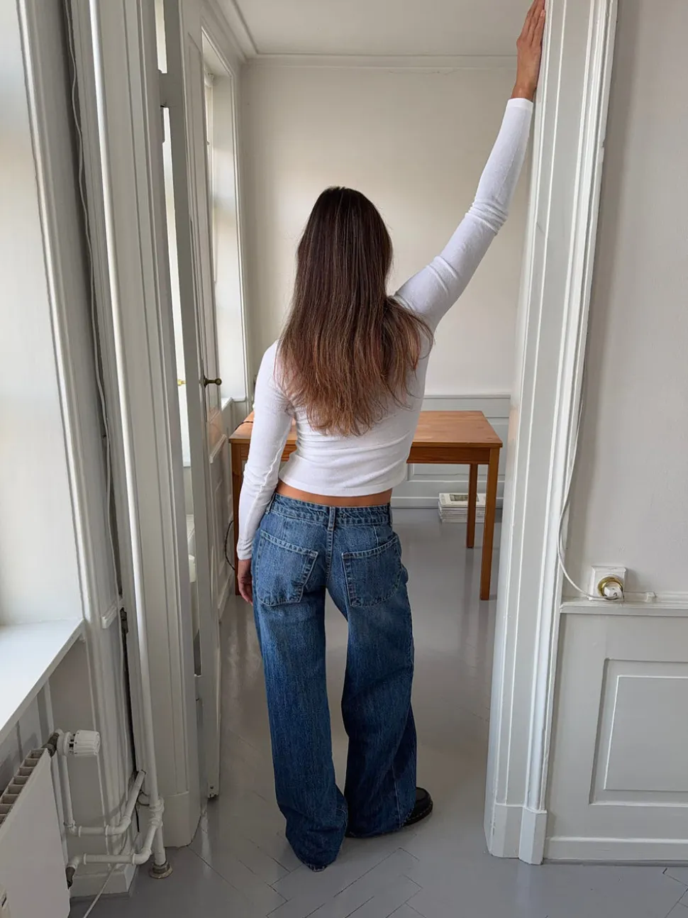 Floraline lavtaljede jeans - Blå denim