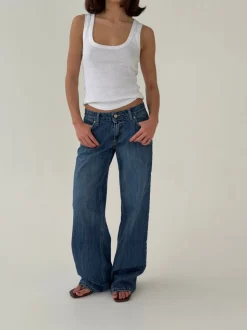 Floraline lavtaljede jeans - Blå denim