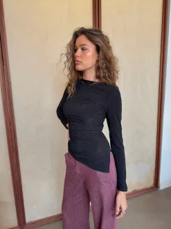 Florine bluse med lange ærmer - Sort