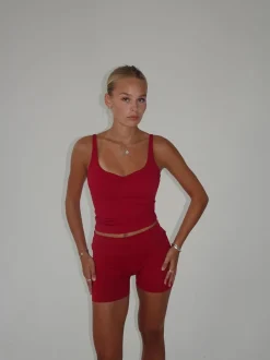 Folded essential shorts - Cherry