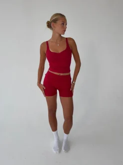 Folded essential shorts - Cherry