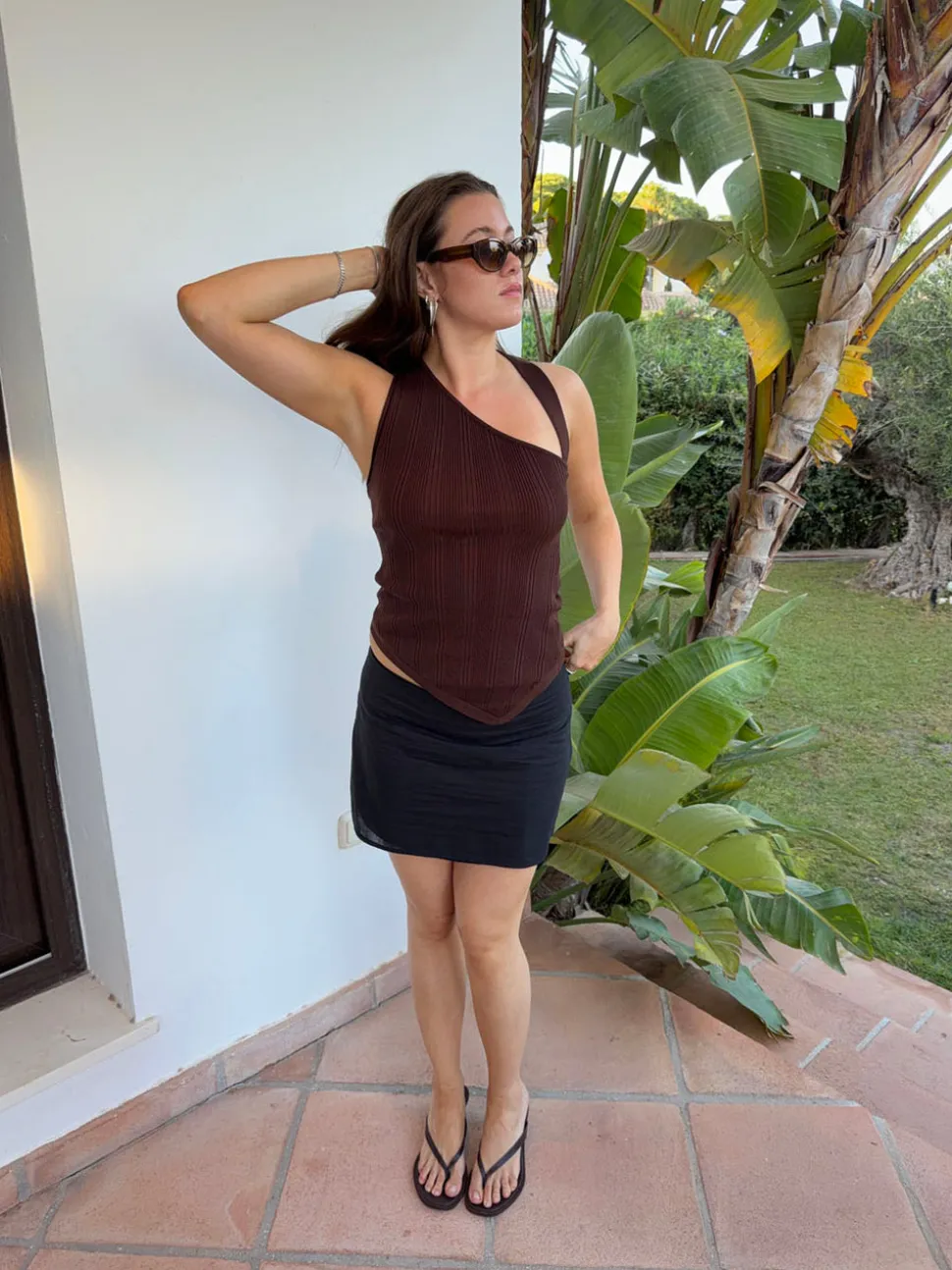 Frey one shoulder top - Brun