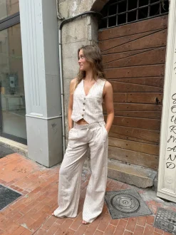 Gianni vest med striber - Beige