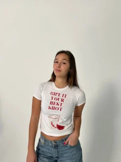 Give it your best shot baby tee - Hvid