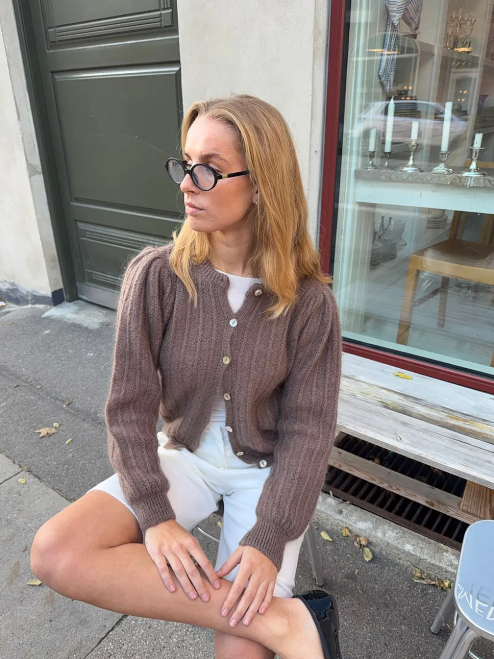 Grace cardigan i strik - Brun