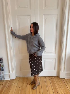 Gregina hoodie med zip i strik - Grå
