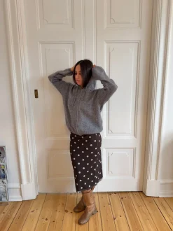 Gregina hoodie med zip i strik - Grå
