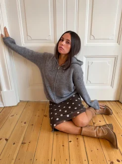 Gregina hoodie med zip i strik - Grå