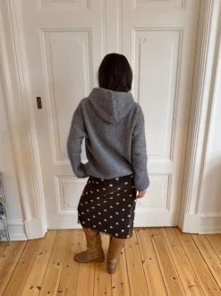 Gregina hoodie med zip i strik - Grå