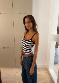 Gunhilda tank top med striber - Navy/hvid