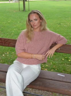 Hedvig striktrøje med korte ærmer - Lyserød